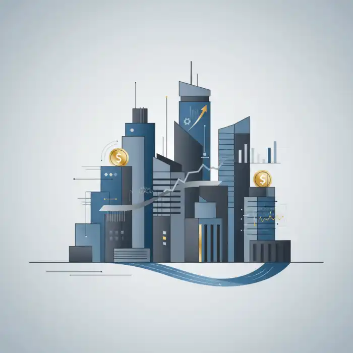 5 tys brutto ile to netto: Wynagrodzenie 5000 zł brutto brutto netto Stylizowany widok Warszawy z elementami finansowymi, ilustrujący 5 tys brutto ile to netto.