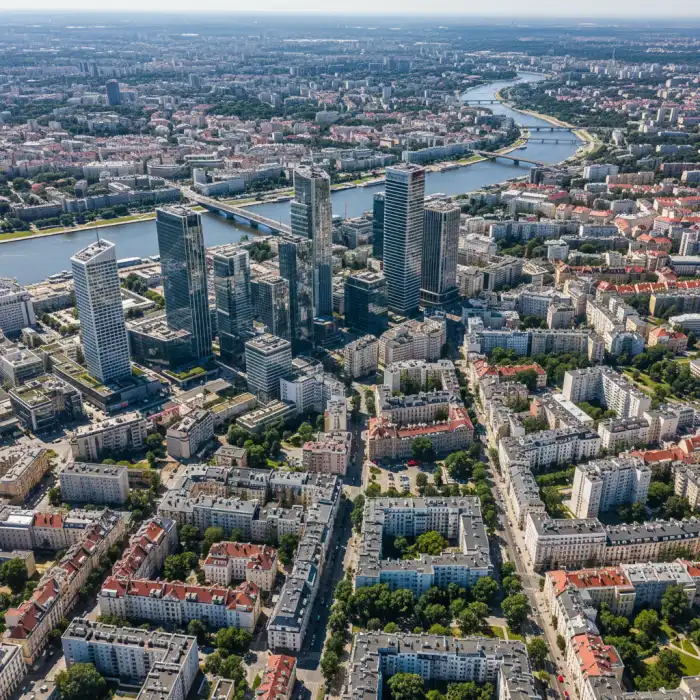 Dzielnice Warszawa: Podział administracyjny i przewodnik po dzielnicach stolicy Mapa ilustrująca podział i charakter dzielnic warszawa, z zaznaczonymi terenami zielonymi i różnorodną zabudową.