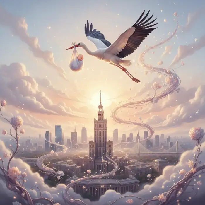 Urodzić dziecko sennik: Znaczenie snów o porodzie, narodzinach dziecka Symboliczny obraz z sennika: narodziny dziecka nad Warszawą, nawiązanie do "urodzić dziecko sennik"