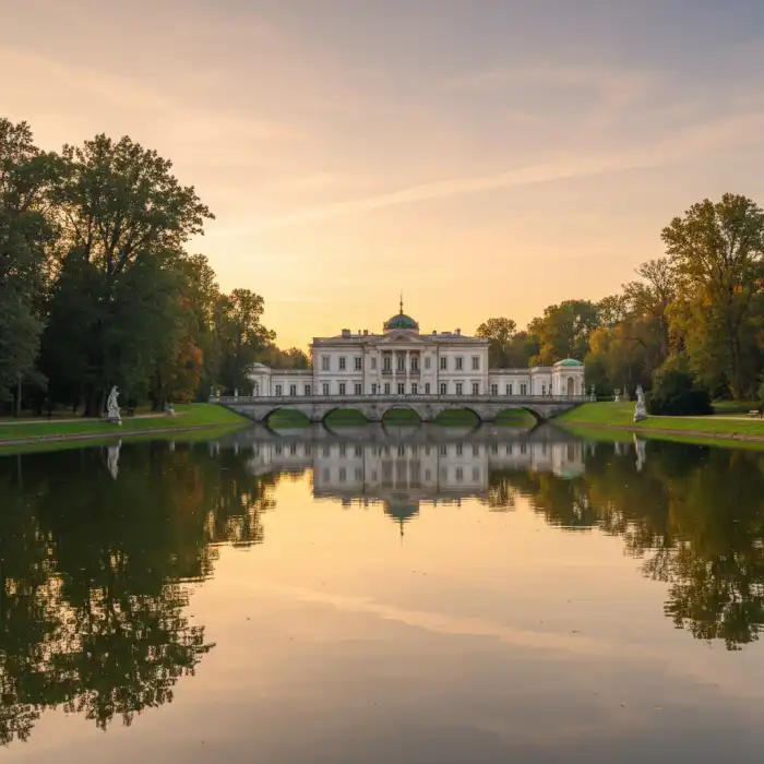 Warszawa atrakcje dla par: Romantyczne miejsca, prezenty i najlepsze atrakcje Romantyczny widok Łazienek Królewskich w Warszawie o zachodzie słońca – idealne miejsce na warszawa atrakcje dla par.