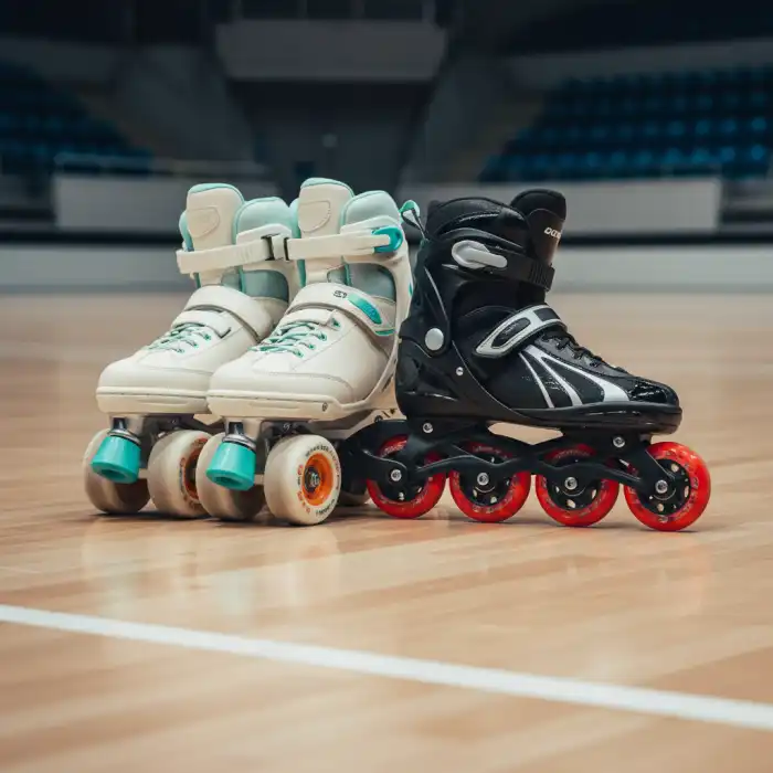 Wrotkarstwo: Rolki, wrotki, figurowe, szybkie, wyścig – jazda na wrotkach w Warszawie Dynamiczna ilustracja sprzętu do wrotkarstwa i jazdy na rolkach w Warszawie.